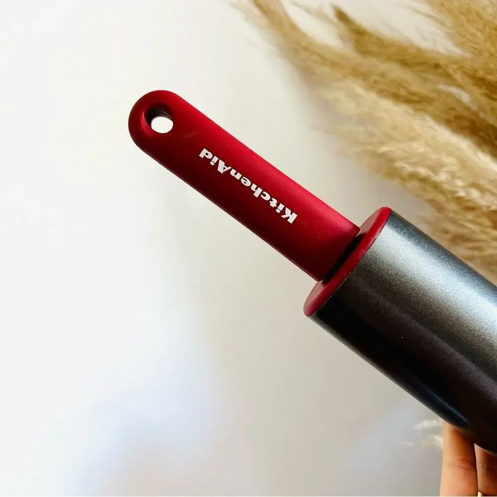 NEW KITCHENAID Red Burgundy Silver Steel Rolling Pin Wide Barrel Kitchen Tool